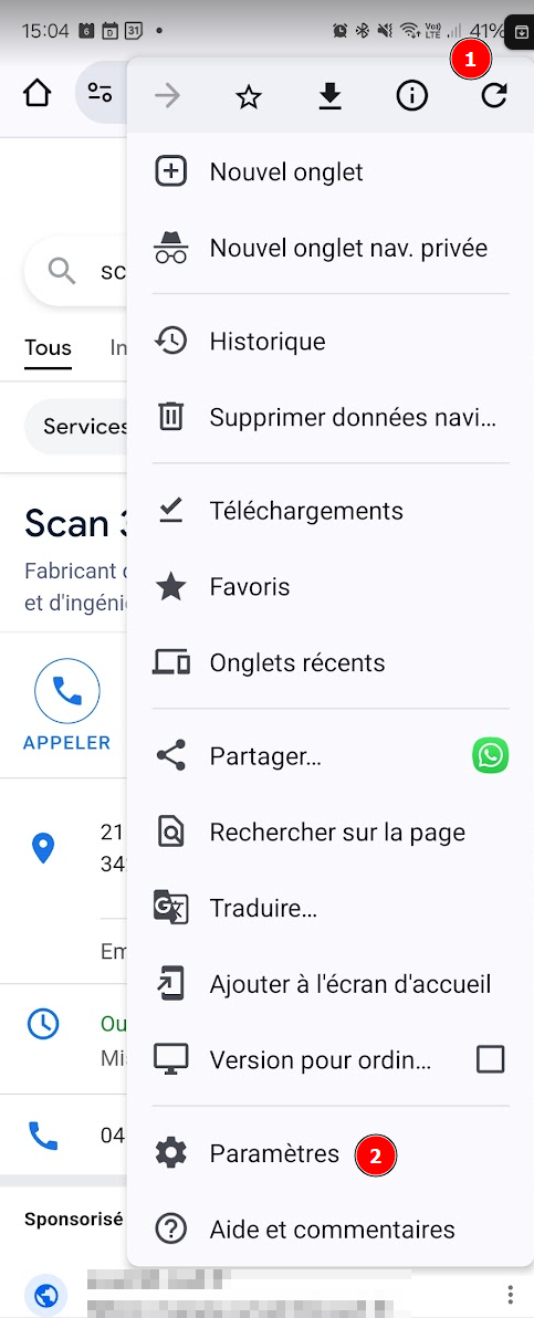 Suppression du cache de chrome sur Android